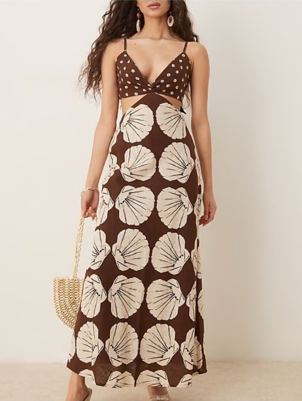 NWT Abercrombie Julia Linen Slip Cut Out Dress L Browm Seahsells Coastal